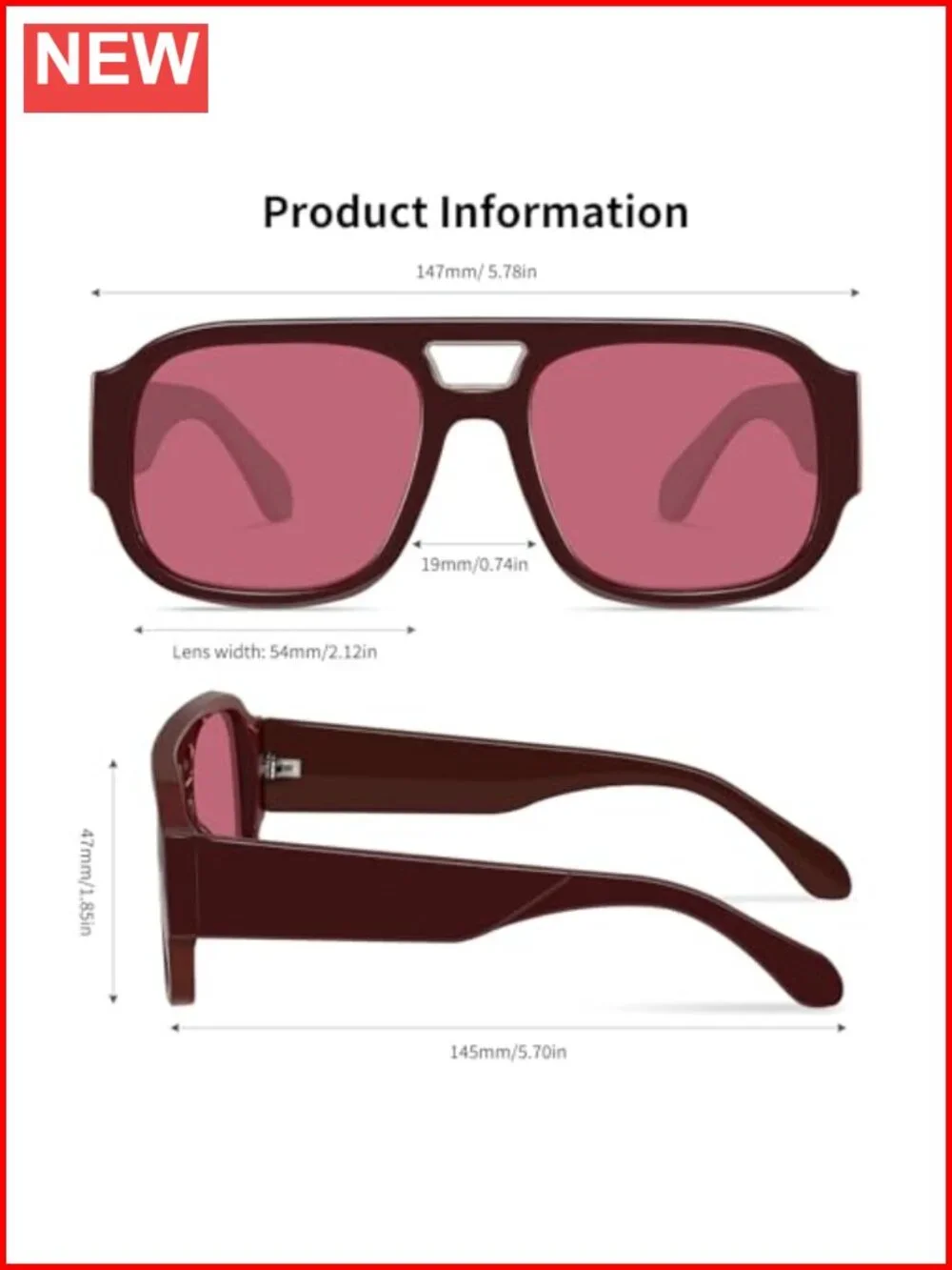 Retro Oversized Aviator Sunglasses Double Bridge UV400 Protection Glasses